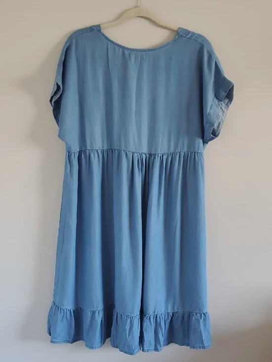 NWT Molly Bracken Denim Light Blue Flared Chambray Mini Dress Sz XL Coquette - Picture 7 of 16